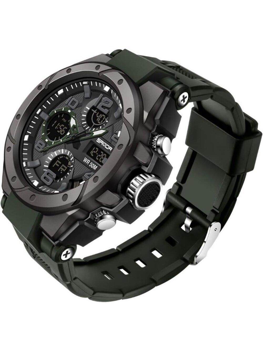 Men's Army Green Analog Quartz Sports Waterproof Military Tactical Digital Watch